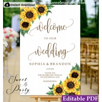 Sunflowers welcome sign template,wedding welcome sign,(143)